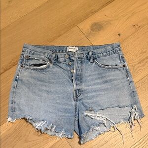 Agolde Light Blue Frayed Jean Shorts 30